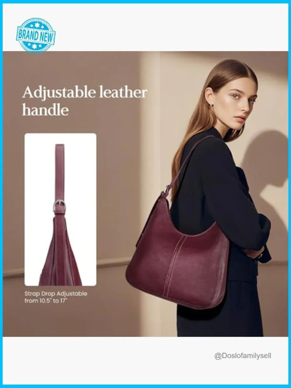 Genuine Leather Hobo Bag Adjustable Strap Shoulder Purse Women Slouchy Crossbody
